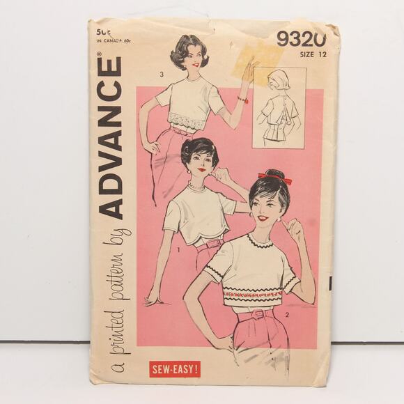 Vintage Split-Level Blouse Pattern Advance 9320 Size 12 CUT - Picture 1 of 2